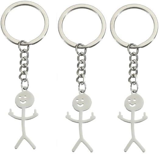 1Pc Silver Stainless Steel Funny Doodle Keychain Finger Pendant Keyring Long Distance Friendship Jewelry Gift for Men Women Keyrings, Keychains and Charms,Clothing, Shoes and Jewelry Accessories - Image 3