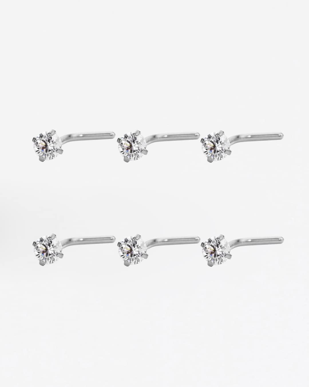 FANSING Nose Studs for Women Men L Shaped Nose Rings Surgical Steel Nostril Piercing Jewelry with Cubic Zirconia End - Image 5