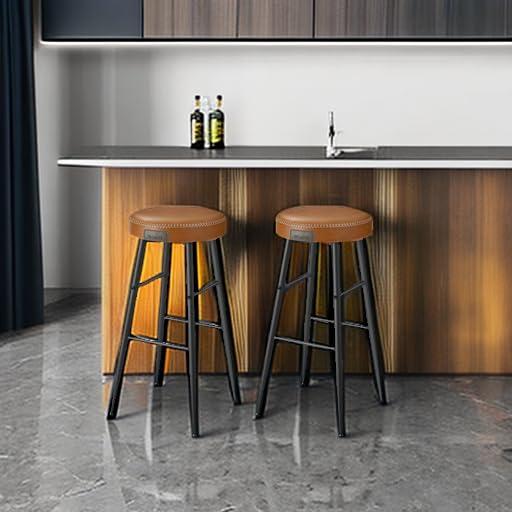 VASAGLE EKHO Collection - Bar Stools Set of 2, Bar Height Bar Stools, Kitchen Counter Stools, Mid-Century Modern Backless Counter Stools, 30-Inch Tall, Kitchen Island Home Bar, Caramel Brown - Image 2