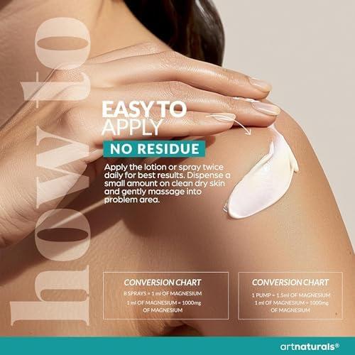 ArtNaturals Magnesium Oil Spray 12 oz + Body Massage Lotion Set 8oz for Feet & Sleep - Extra Strength Cream Ultra-Pure, Relief & Relaxation, Muscle Health Leg & Joint Care Topical Non Itch - Image 5