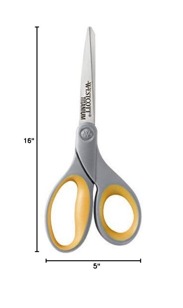 Westcott 8-Inch Titanium Bonded Scissors, Soft Handle, Straight Heavy Duty Scissors, Gray/Yellow, 4-Pack - Image 3