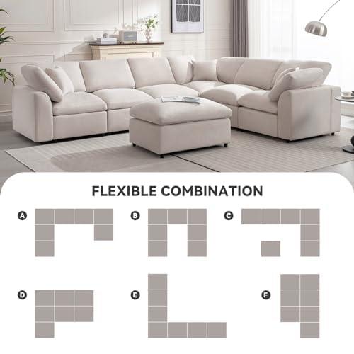 Siiejia Modular Sectional Sofa Modern Oversized Cloud Couch with Movable Ottoman 7 Seater L-Shaped Sofas Comfy Couches for Living Room Spacious Space Office Lounge, Beige - Image 5