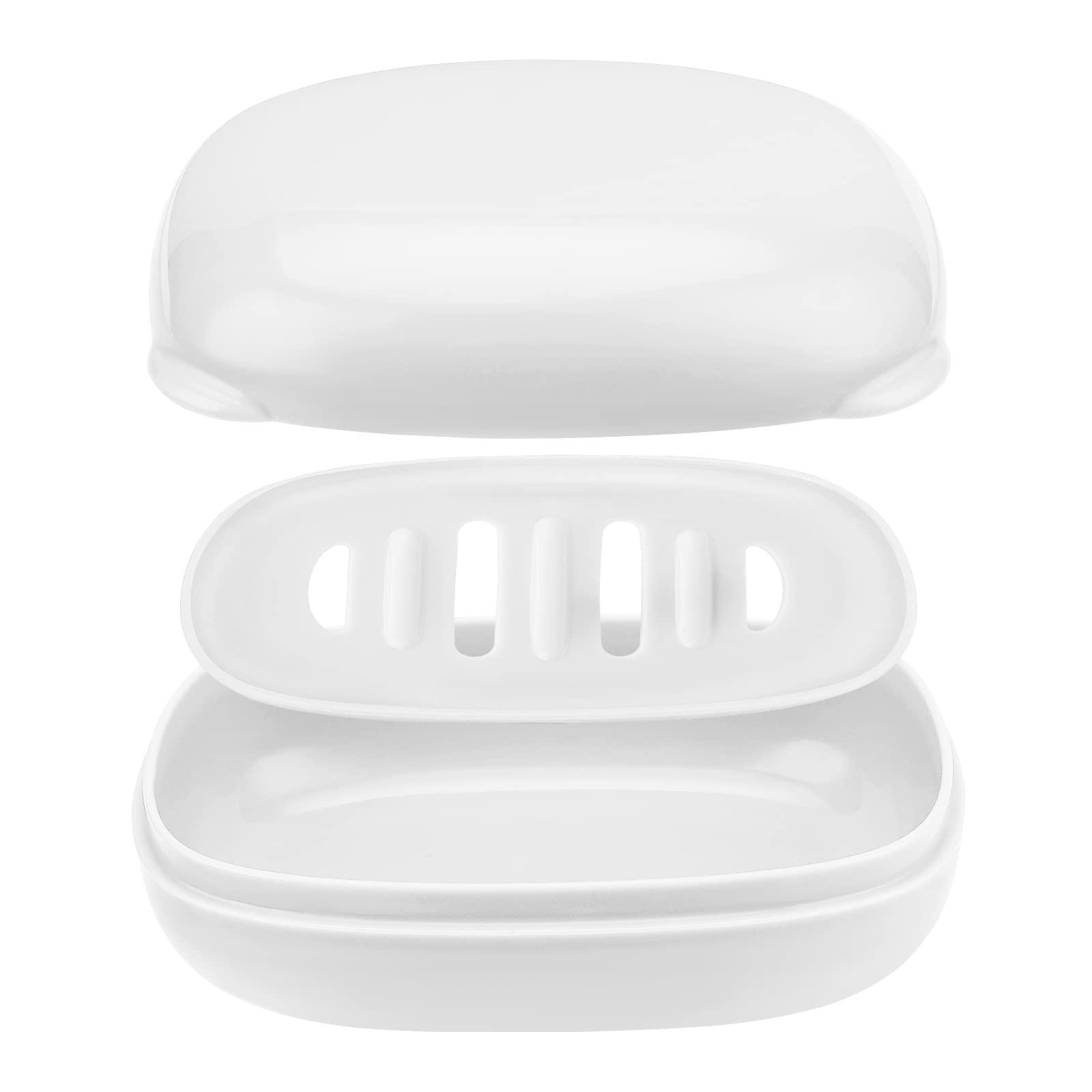 nophike Soap Holder with Lid 1 Pack，Travel Soap Container with Removable Draining Layer.Soap Dish for Home, Camping, Travel，Fashion Soap Box (White)