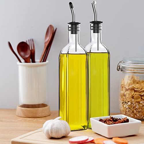 Leaflai Olive Oil Dispenser Bottle, 2 Pcs Glass Olive Oil Dispenser and Vinegar Dispenser Set with 2 Stainless Steel Pourers, 4 Labels,1 Brush and 1 Funnel Oil Bottles for Kitchen (500ml) - Image 2