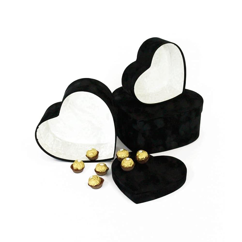 UNIKPACKAGING Premium Quality Heart Shaped Velvet Flower Boxes, SET OF 3, Gift Boxes for Luxury Flower and Gift Arrangements, with Lids, (Black) - Image 4