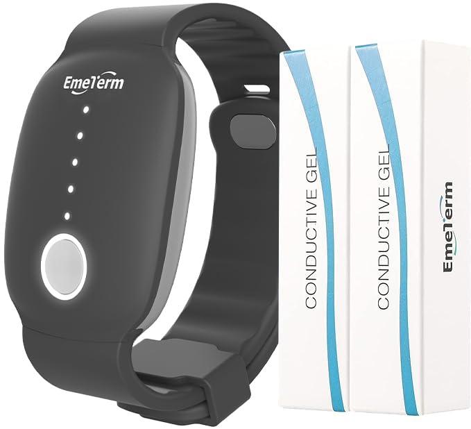 EmeTerm Fashion Anti-Nausea Wristband Relieve Morning Motion Travel Sickness Rechargeable Drug Free Bands Without Side Effects - Extra 2pack Conductive Gel (Black - Extra 2pack Conductive Gel)