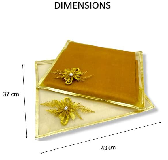 RAAHII Polyvinyl Chloride Wedding Gifting 5 Piece Single Saree/Suit Packing Sari Cover/Saree Pouch Bag With Zip Organizer For Wardrobe Storage Or Gifting,43 Cm,1 Cm,Gold - Image 2