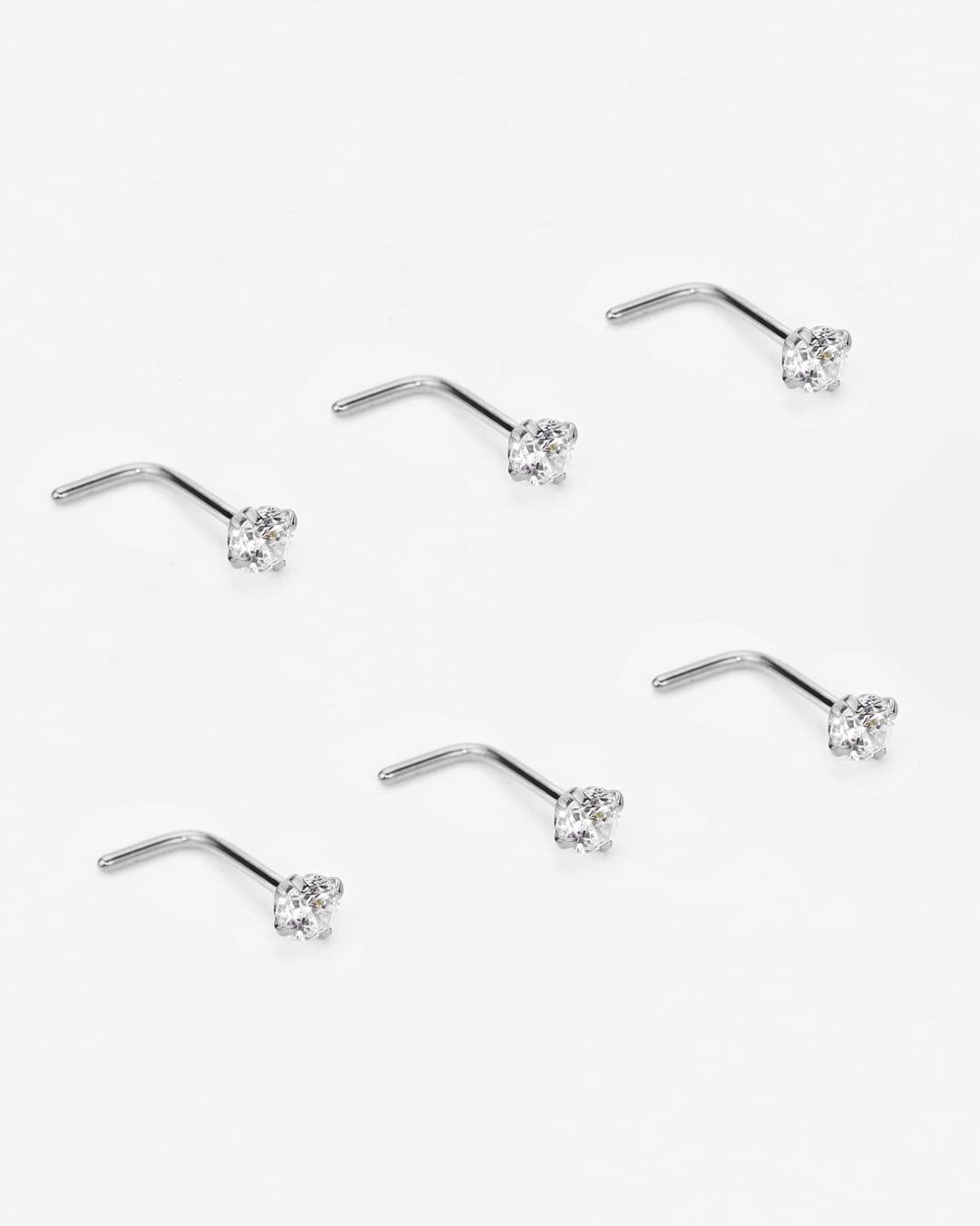 FANSING Nose Studs for Women Men L Shaped Nose Rings Surgical Steel Nostril Piercing Jewelry with Cubic Zirconia End - Image 4