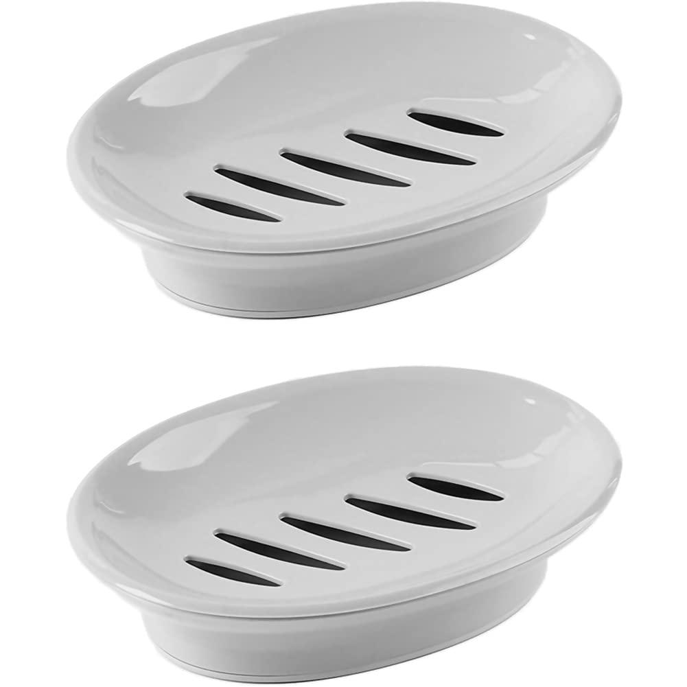 WYOK 2-Pack Soap Dish with Drain Plastic Sponge Holder Easy Cleaning Soap Saver Tray Caddy Keep Dry Stop Mushy for Shower Bathroom Kitchen(Grey)