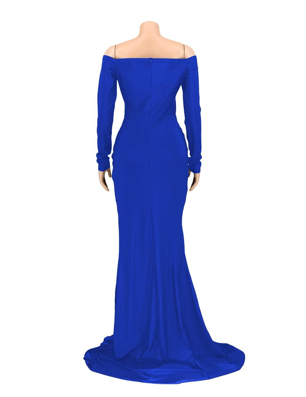 A ADILACA Women's Off Shoulder High Split Long Formal Party Maxi Dress, Off Shoulder High Split Dress - Image 5