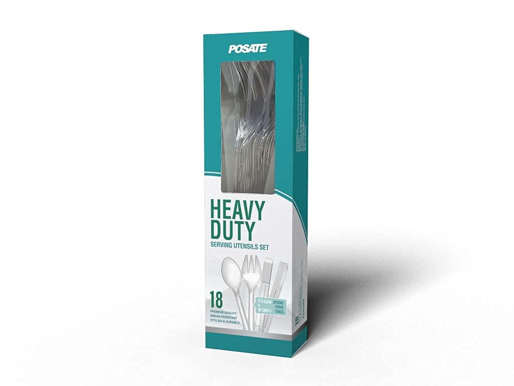 Plastic Serving Utensils, 9" Clear Disposable Utensils 18 Pack, 6 Serving Tongs, Spoons, Forks - Image 4