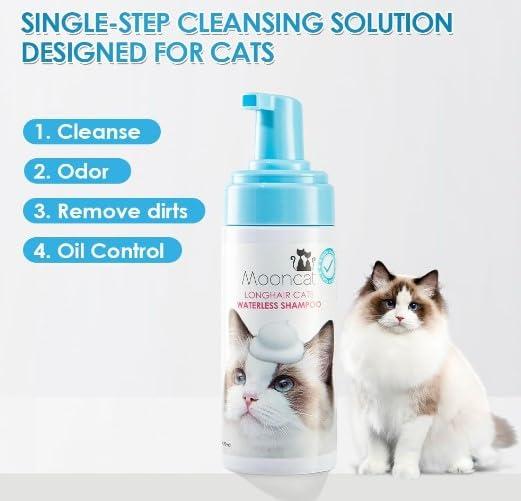 Mooncat Waterless Cat Shampoo and Brush Kit - No Rinse Foam Bath for Long Hair Cats - Grooming for Sensitive Skin, Detangling, Paraben-Free, pH Balanced - Licking Safe (5 oz) - Image 8