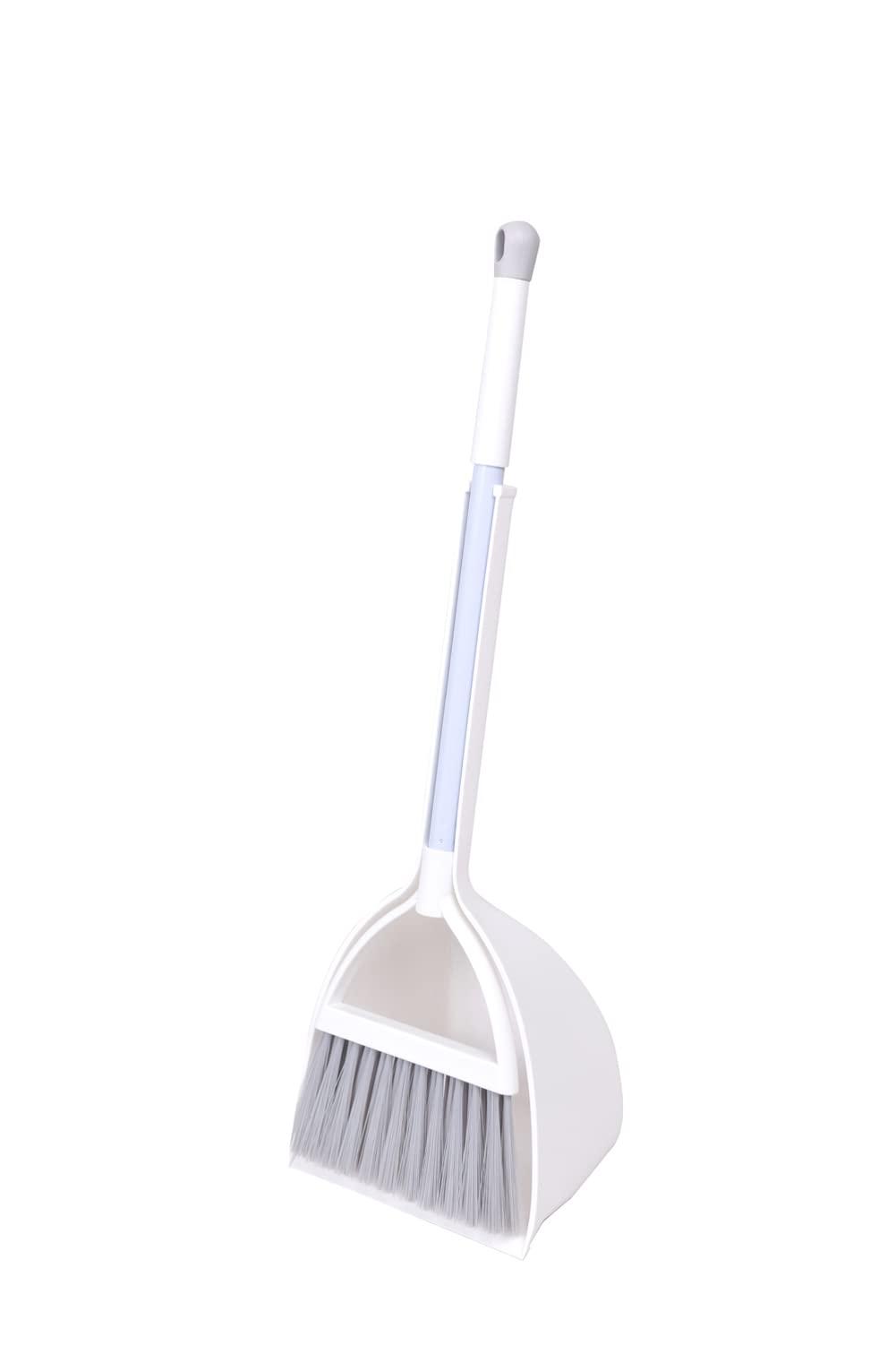 Xifando Mini Broom with Dustpan for Kids,Little Housekeeping Helper Set (White+Grey)