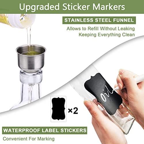 Leaflai Olive Oil Dispenser Bottle, 2 Pcs Glass Olive Oil Dispenser and Vinegar Dispenser Set with 2 Stainless Steel Pourers, 4 Labels,1 Brush and 1 Funnel Oil Bottles for Kitchen (500ml) - Image 6