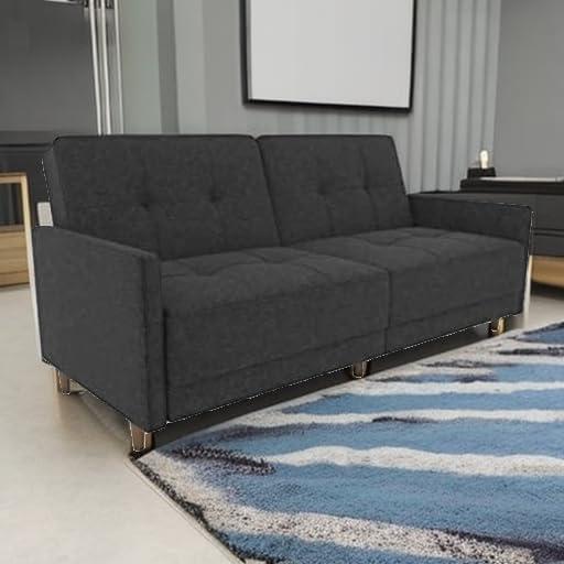 DHP Andora 76 Inch Futon Sofa Bed, Modern Upholstered Couch Sleeper with Button Tufted Back and Seat, Full, Grey - Image 5