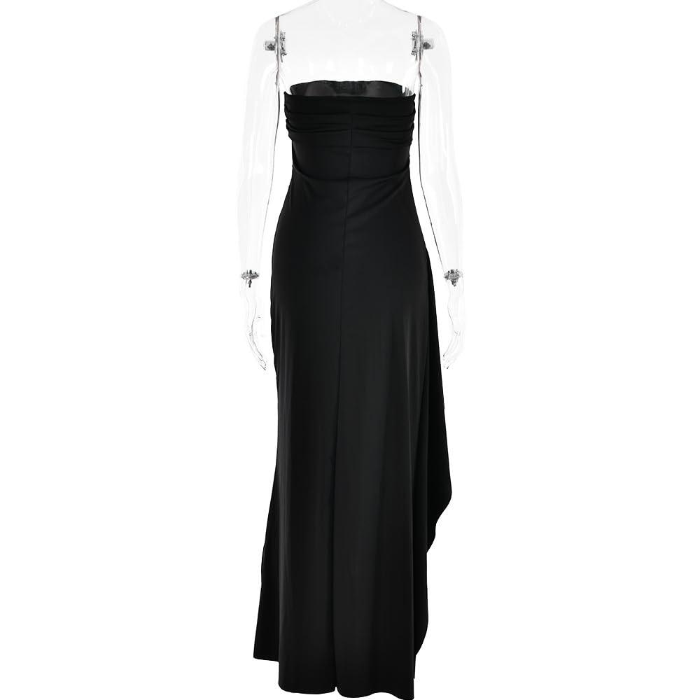 Women's Sexy Strapless Backless High Split Long Maxi Dress Ruched Off Shoulder Sleeveless Bodycon Party Cocktail Dresses - Image 7