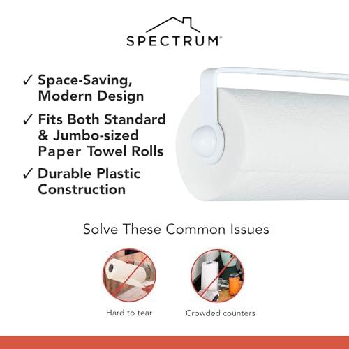 Spectrum Paper Towel Holder for Under Cabinet - Hanging Wall Mount Paper Towel Holder for Kitchen - Easy-to-Use Fits Standard & Jumbo Rolls - Minimalist Paper Towel Roll Rack - Image 4