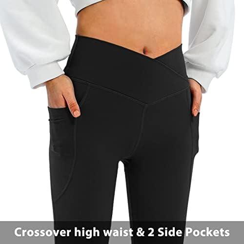 DLOODA Women's Flare Leggings with Pockets-Crossover High Waisted Bootcut Yoga Pants-Tummy Control Bell Bottom Leggings - Image 4