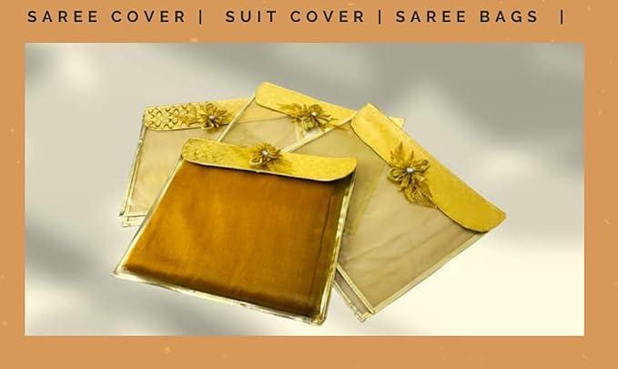 Designer Saree Storage Bag, 5 Piece Set, Wedding Gift Sari Cover Pouch with Flap, Wardrobe Organizer - Image 6