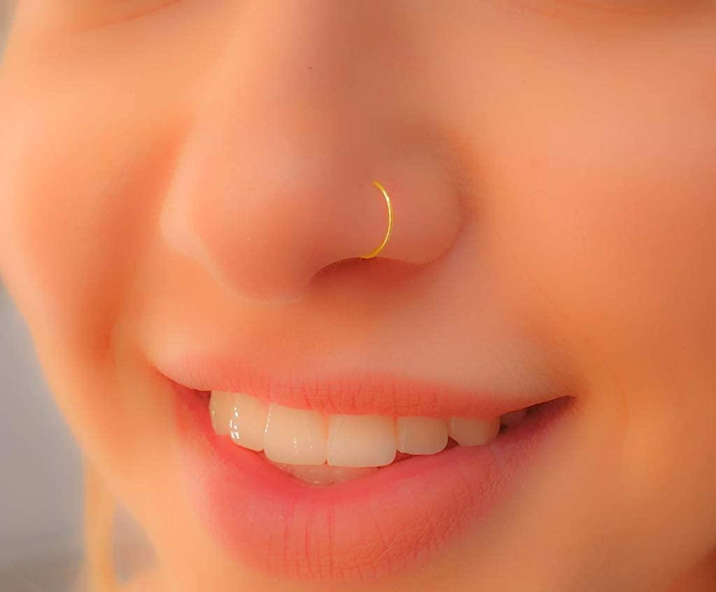 Fake Nose Ring Gold - Tiny & Thin 24 Gauge Faux Nose Hoop Piercings - Smooth 14k Gold Filled Clip On Nose Piercing Rings For Women - No Piercing Needed - Gift-Ready - Image 3