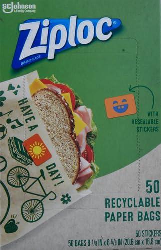 Ziploc Paper Sandwich and Snack Bags, Recyclable & Sealable with Fun Designs, 50 Bags Total - Image 2