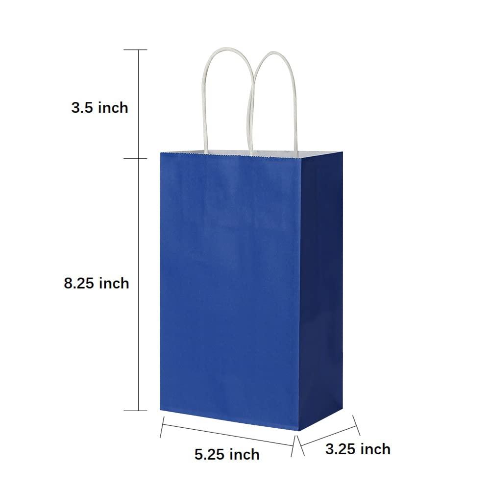Oikss 100 Pack 5.25x3.25x8.25 Inch Small Royal Blue Kraft Paper Bags with Handles Bulk for Birthday Wedding Party Favors Grocery Retail Shopping Business Goody Craft Gift Bags Sacks (100pcs Count) - Image 2