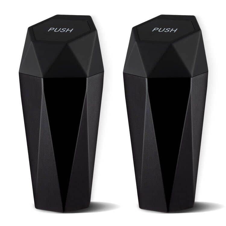 JUSTTOP Car Trash Can with Lid, Diamond Design Small Automatic Portable Trash Can, Easy to Clean, Used in Car Home Office Interior Accessories, 2PCS (Black) - Image 2