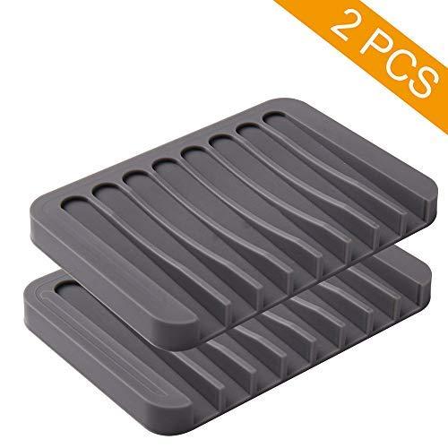 2PCS Soap Dish Holder, Premium Silicone Soap Dishes for Shower Bathroom Kitchen Sinks， Soap Tray Saver Drainer, Self-draining Waterfall, Non-Slip Design, Easy Cleaning (Gray) - Image 8