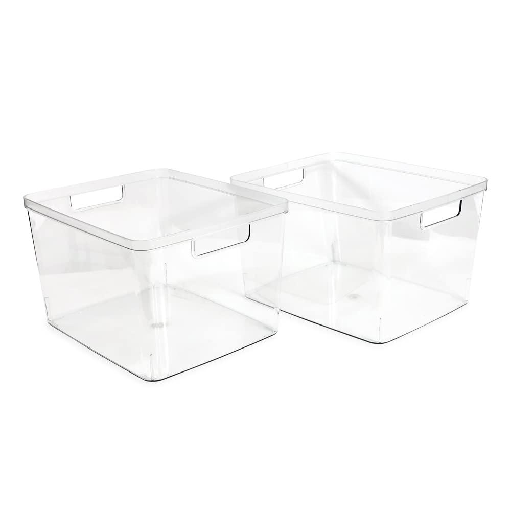 Isaac Jacobs 2-Pack Extra-Large Clear Storage Bins (11.5” L x 14” W x 9” H) w/Cutout Handles, Plastic Organizer for Home, for Kitchen, Fridge, Pantry, BPA Free, Food Safe (2-Pack, Extra-Large) - Image 3