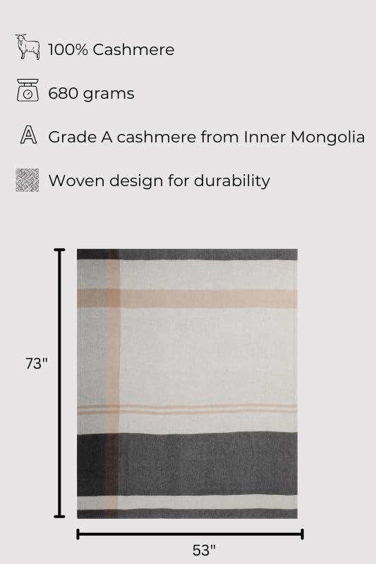 Jet&Bo 100% Pure Cashmere Throw Blanket Ultra Soft Woven Accent Blanket for Couch, Sofa & Bed Large 73”x53” Gray, Black, Beige Stripe Pattern - Image 3