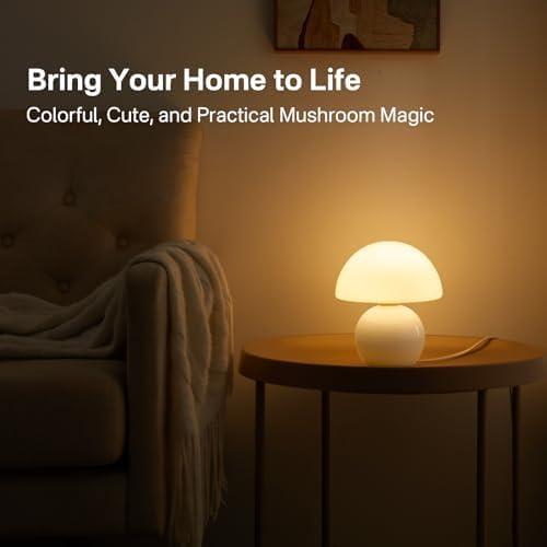 Dawnwake Mushroom Lamp Table Lamp for Bedroom,Desk Bedside Small Lamps for Living Room Night Stands,Mushroom Decor Cute Mini Modern Mid Century Lamps,Unique Aesthetic Home Living Room Decor(White) - Image 2