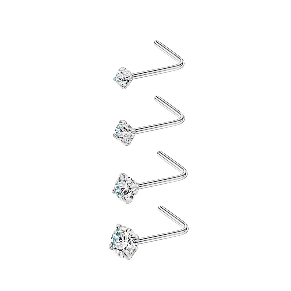 FANSING 4 Pieces Different Sizes 316L Surgical Steel Nose Studs L Shaped