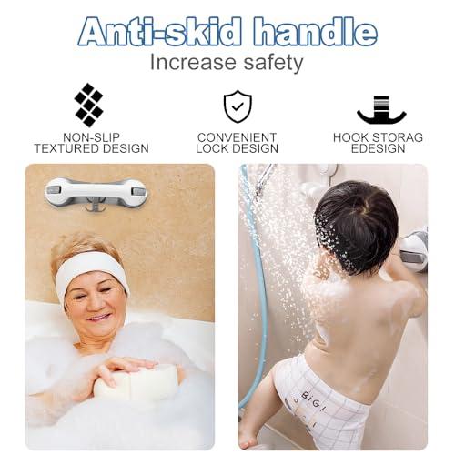 2 Pack Grab Bars for Bathtubs and Showers with 3 Suction Cups, Heavy Duty Handle Removable Handrails for Seniors and Elderly, Bathroom Safety Grip No Drilling Waterproof, Grey (Gray) - Image 4