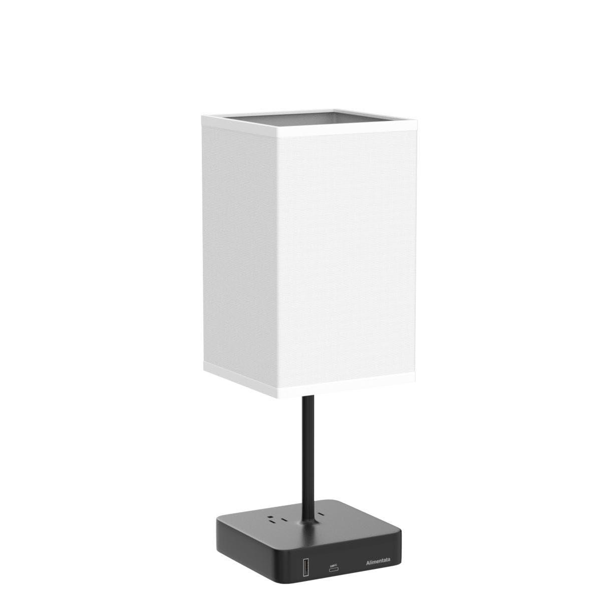 Alimentata Touch Control Bedside Table Lamp with USB C & USB A Charging Port and 2 AC Outlet, Minimalist LED Desk Light with Charger Base White Fabric Shade for Bed Room/Nightstand/Office - Image 4