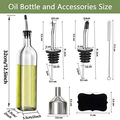 Leaflai Olive Oil Dispenser Bottle, 2 Pcs Glass Olive Oil Dispenser and Vinegar Dispenser Set with 2 Stainless Steel Pourers, 4 Labels,1 Brush and 1 Funnel Oil Bottles for Kitchen (500ml) - Image 3