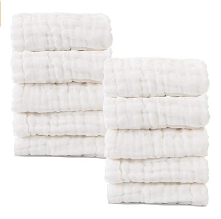 Baby Muslin Washcloths- Natural Organic Cotton Baby Wipes - Soft Newborn Baby Face Towel for Sensitive Skin- Baby Registry as Shower Gift, 10 Pack 10x10 inches By MUKIN (White) - Image 9
