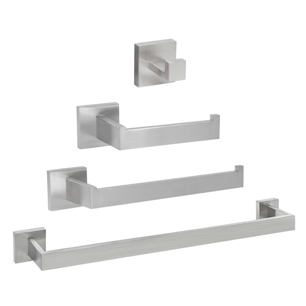 4-Piece Bathroom Hardware Accessories Set, Include 16 Inch Towel Bar, Toilet Paper Holder, Hand Towel Rack, Towel Hook, Brushed Nickel