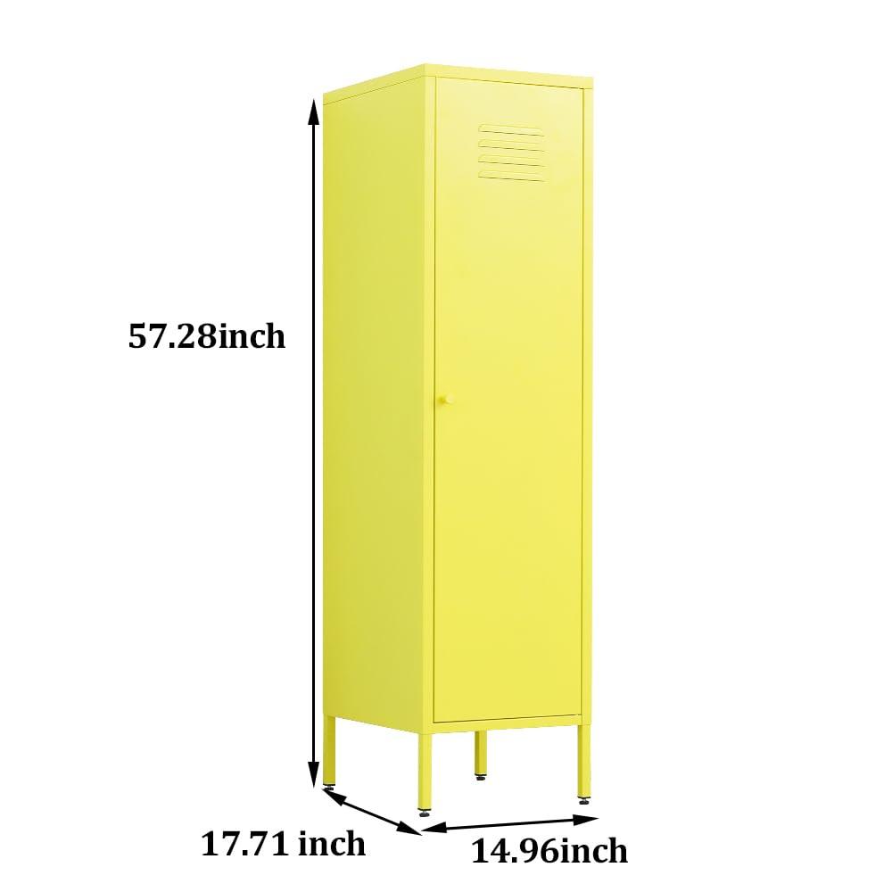LINGZOE Single Door Metal Locker Storage Cabinet with 2 Adjustable Shelves, Metal Kids Storage Cabinet for Shool Living Room Bedroom (Yellow) - Image 2