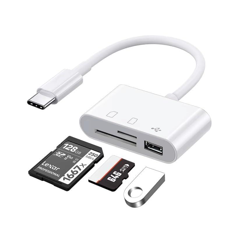 USB C SD Card Reader, SD Card Adapter with SD MicroSD USB 3 Ports, Meliya USBC Memory Card Reader for iPhone 16/15 Pro Max, iPad Pro/Air/Mini, Mac, MacBook Pro/Air, Android Phone Tablet (USB-C Port)