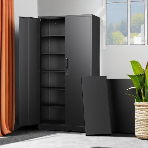Letaya Metal Storage Cabinets with Lock Doors,Tall Locker Organizer Steel Garage Cabinets, 5 Adjustable Layers Shelves for Home, Office, Warehouse,Tool,Industrial(Black) - Image 6