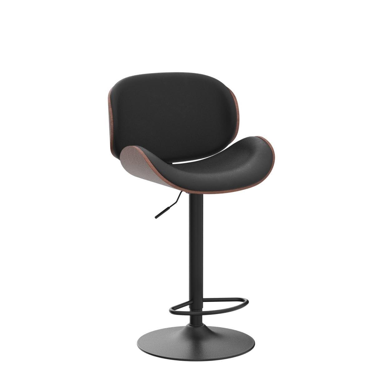 Aowos Bar Stools Set of 2, Adjustable Swivel Leather Bar Stools for Kitchen Island, Mid Century Modern Counter Height Bar Chairs Barstools with Back & Footrest (Black) - Image 4