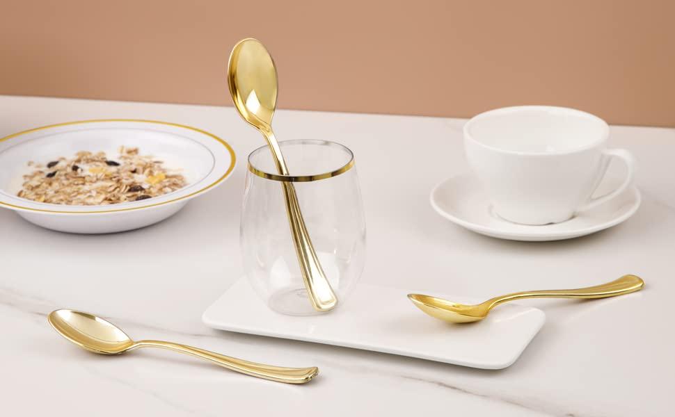 Liacere 200 Pack Gold Plastic Spoons - 6.7 inch Heavy Duty Plastic Spoons - Heavyweight Gold Disposable Spoons for Parties & Weddings & Restaurants & New Year - Image 8