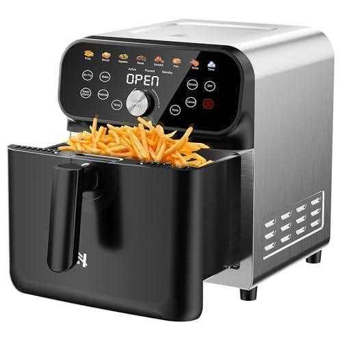 WHUTO Air Fryer, 6.2QT Air Fryer Oven with LED Digital Touchscreen, 12 Preset Cooking Functions Air fryers, Bake, Reheat, Keep Warm, Nonstick and Dishwasher-Safe Basket, Stainless Steel/Black