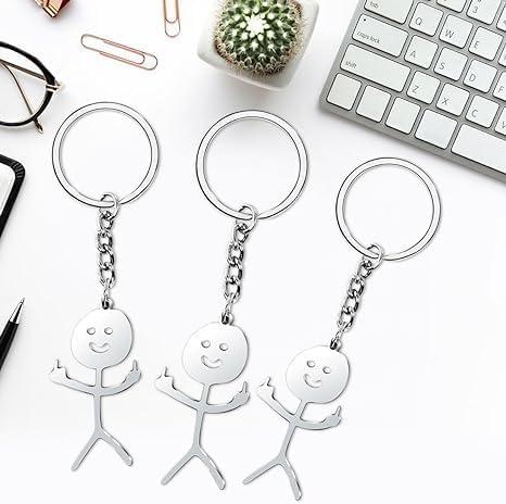 1Pc Silver Stainless Steel Funny Doodle Keychain Finger Pendant Keyring Long Distance Friendship Jewelry Gift for Men Women Keyrings, Keychains and Charms,Clothing, Shoes and Jewelry Accessories - Image 2