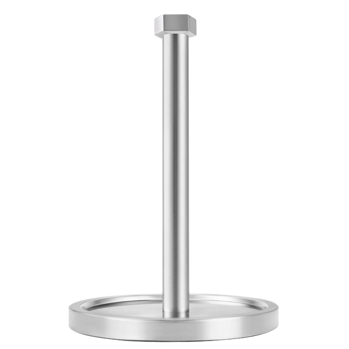 Beser·Win Paper Towel Holder Countertop, Stainless Steel Paper Towel Holder -Weighted Base, One-Handed Tear, Black Kitchen Roll Holder, Non-Slip Protect The countertop-New Silver
