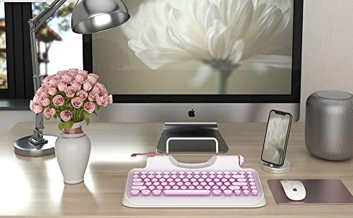 RYMEK Typewriter Style Mechanical Wired & Wireless Keyboard with Tablet Stand, Bluetooth Connection (White) - Image 5
