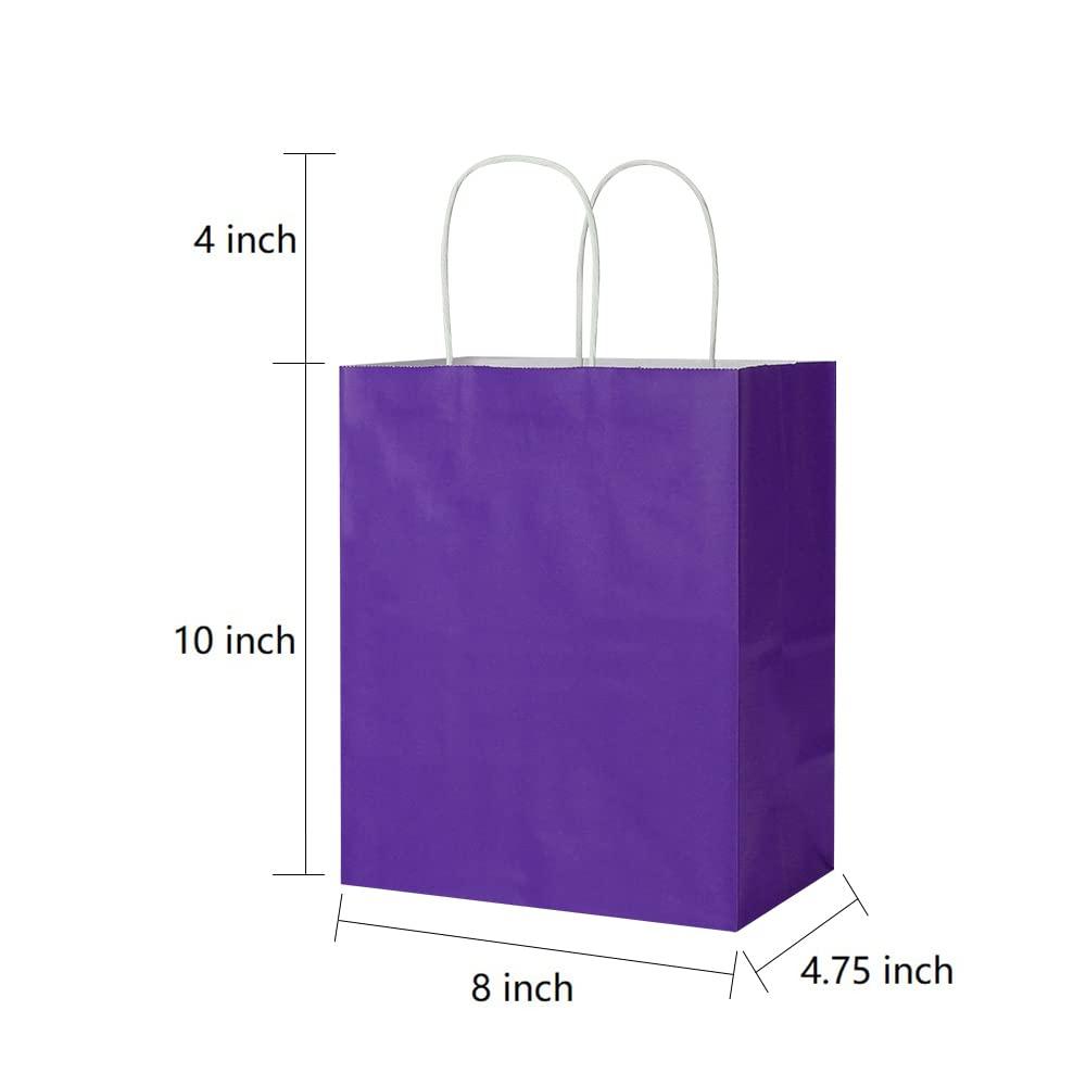 Oikss 100 Pack 8x4.75x10 Inch Medium Purple Kraft Paper Bags with Handles Bulk for Birthday Wedding Party Favors Grocery Retail Shopping Business Takeout Goody Craft Gift Bags Sacks, (100pcs Count) - Image 2