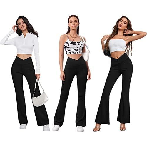 DLOODA Women's Flare Leggings with Pockets-Crossover High Waisted Bootcut Yoga Pants-Tummy Control Bell Bottom Leggings - Image 3