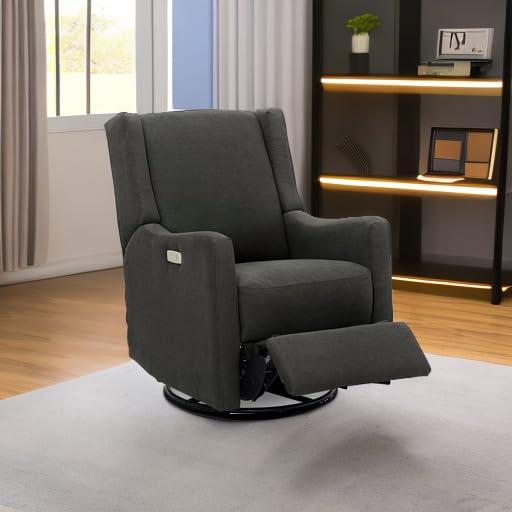 Delta Children Mercer Electronic Power Recliner and Swivel Glider with USB Port in LiveSmart Performance Fabric - Water Repellent & Stain Resistant, Dark Grey - Image 5