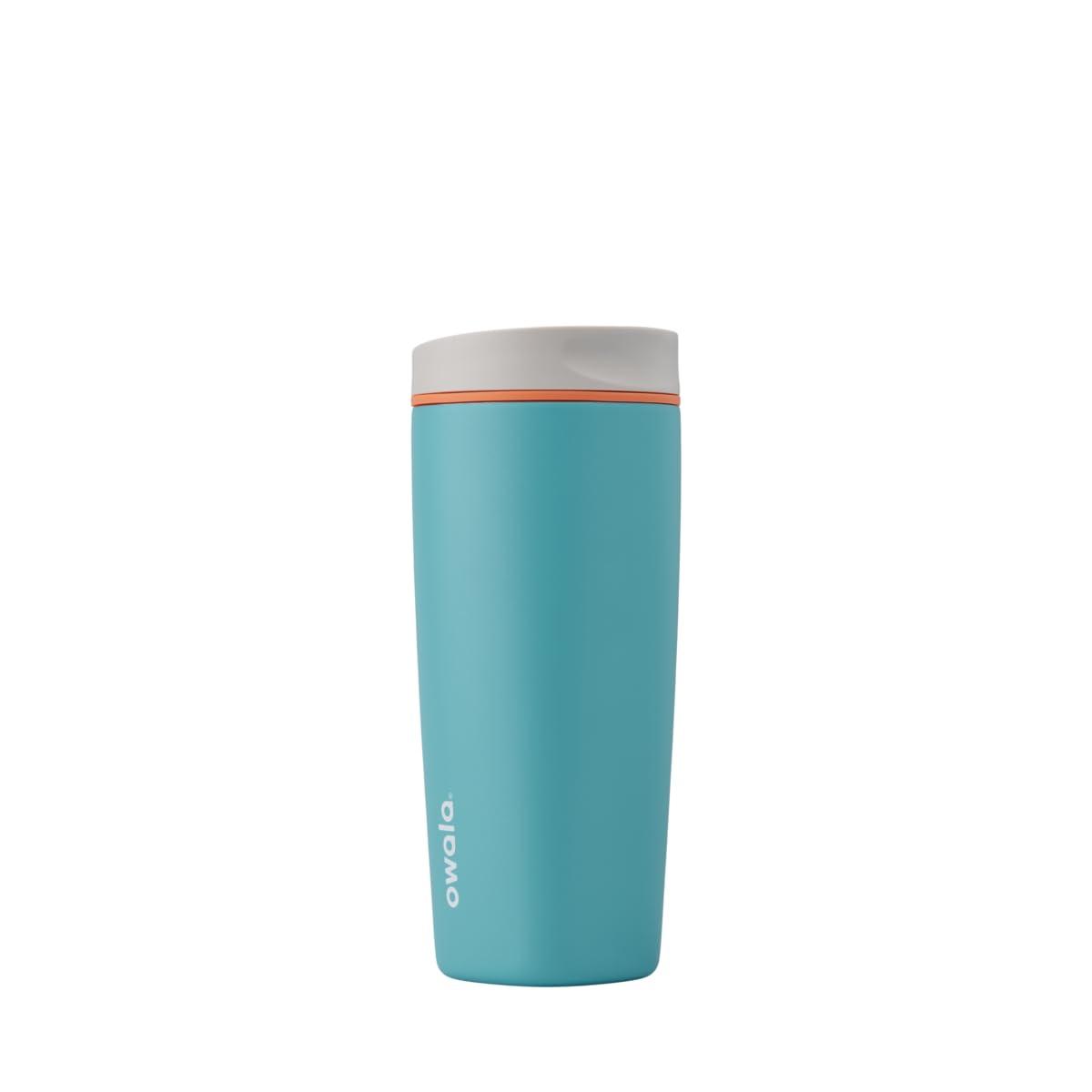 Owala SmoothSip Slider Insulated Stainless Steel Coffee Tumbler, Reusable Iced Coffee Cup, Hot Coffee Travel Mug, BPA Free 20 oz, Grey/Blue (Beachy Breeze) - Image 1